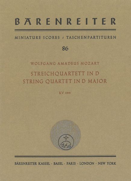String Quartet In D Major, K. 499 / edited by Ludwig Finscher.