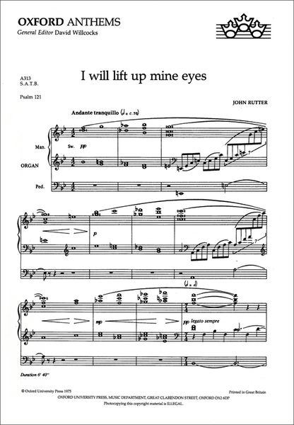 I Will Lift Up Mine Eyes (A313) : For SATB and Organ Or Orchestra..