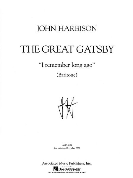 I Remember Long Ago : For Baritone and Piano - From The Great Gatsby.