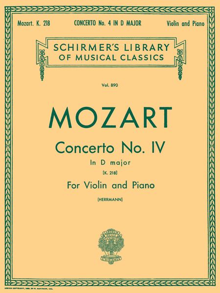 Concerto No. In D, K. 218 : reduction For Violin and Piano / Ed. by E. Herrmann.
