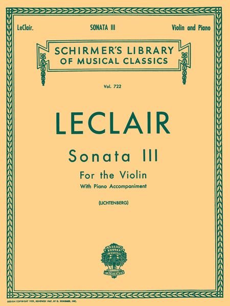 Sonata No. 3 In D Major : For Violin and Piano / edited by Leopold Lichtenberg.