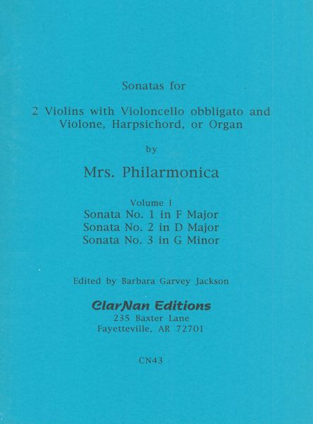 Sonatas For 2 Violins With Cello Obbligato and Violone, Harpsichord Or Organ, Vol. 1.