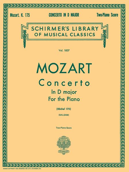 Concerto In D, K. 175 : For Piano and Orchestra - reduction For 2 Pianos.