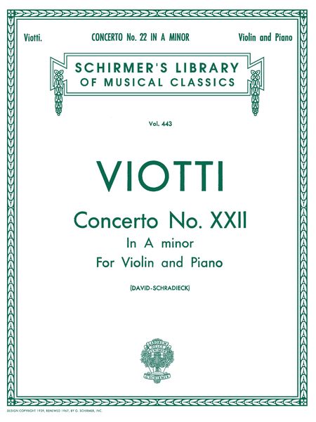 Concerto No. 22 In A Minor : For Violin and Orchestra - reduction For Violin & Piano.