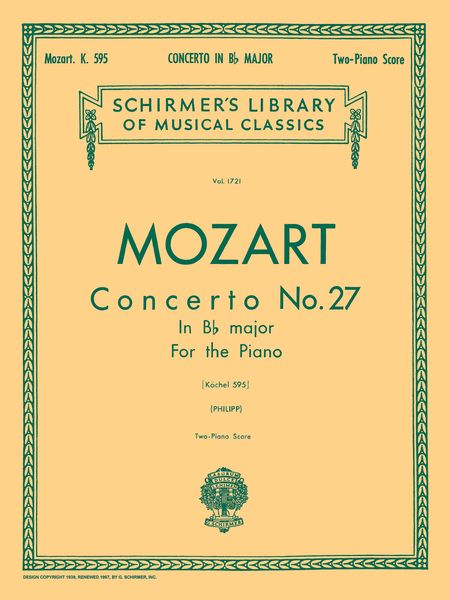 Concerto No. 27 In B Flat Major, K. 595 - reduction For Two Pianos.