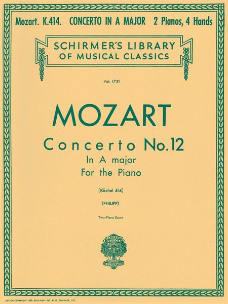 Concerto No. 12 In A Major, K. 414 : For Piano and Orchestra - reduction For 2 Pianos.