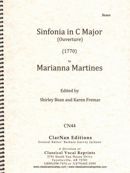 Sinfonia In C Major (Ouverture) (1770) / edited by Shirley Bean and Karen Fremar.