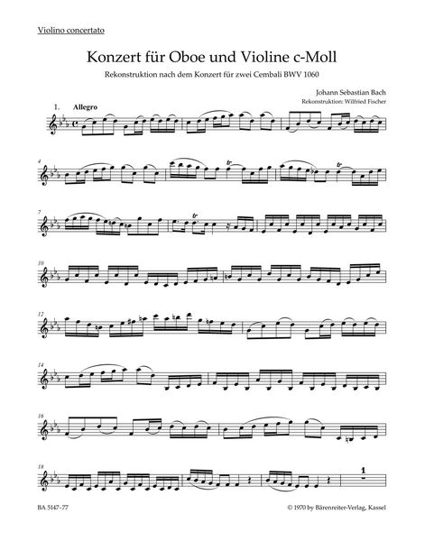 Concerto In C Minor, BWV 1060 : For Violin, Oboe, and Strings - Solo Violin Part.