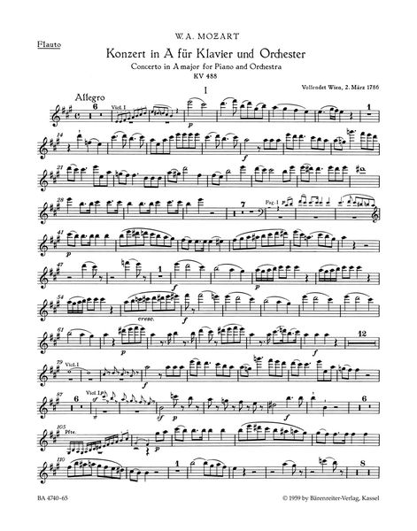 Concerto No. 23 In A Major, K. 488 : For Piano and Orchestra / Wind Parts.