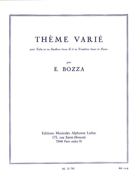 Theme Varie : Pour Tuba Ou Saxhorn Basse Ou Trombone Basse Et Piano.