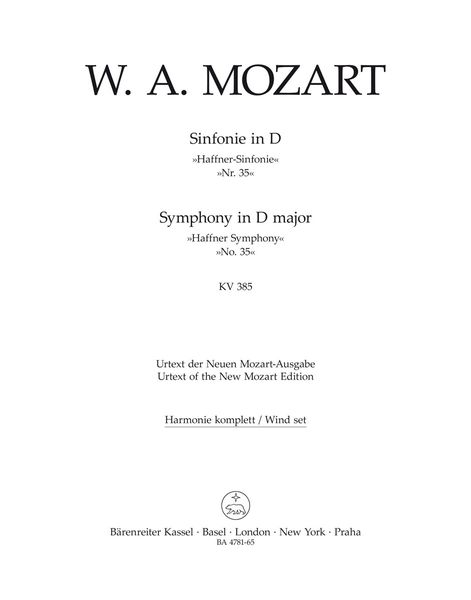 Symphony No. 35 In D Major, K. 385 (Haffner) / Wind Parts.