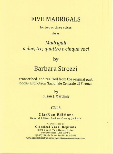 Five Madrigals For Two Or Three Voices From Madrigali A Due, Tre, Quattro E Cinque Voci.