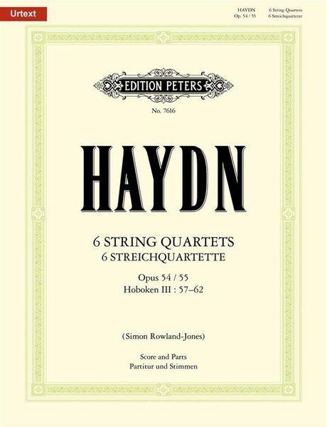 6 String Quartets, Op. 54/55, Hob. III:57-62 / edited by Simon Rowland-Jones.