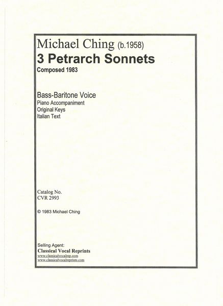 Three Petrarch Sonnets : For Baritone Voice and Piano Accompaniment (1983).