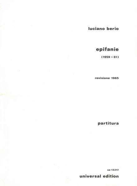 Epifanie : For Orchestra (1959-61) / Revised 1965.