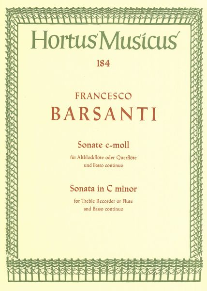Sonata In C Minor, Op. 1/4 : For Recorder and Basso Continuo.
