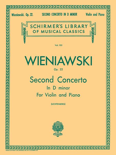 Concerto No. 2 In D Minor, Op. 22 : For Violin and Orchestra - Piano reduction.
