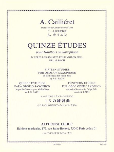 15 Etudes D'apres Sonates Pour Violon De J. S. Bach : For Saxophone Or Oboe.