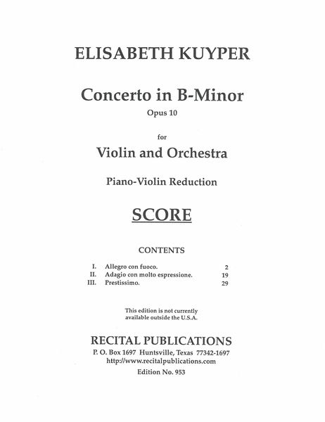 Concerto In B Minor, Op. 10 : For Violin and Orchestra - Piano reduction.