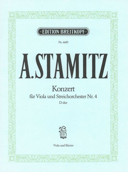 Viola Concerto No. 4 In D Major : reduction For Viola and Piano.