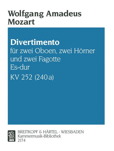 Divertimento No. 12, K. 252 In Eb Major : For Two Oboes, Two Horns And Two Bassoons.