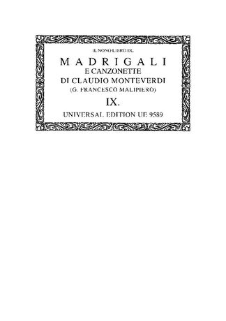Non Libro De Madrigali - Madrigali E Canzonette / edited by Gian Francesco Malipiero.