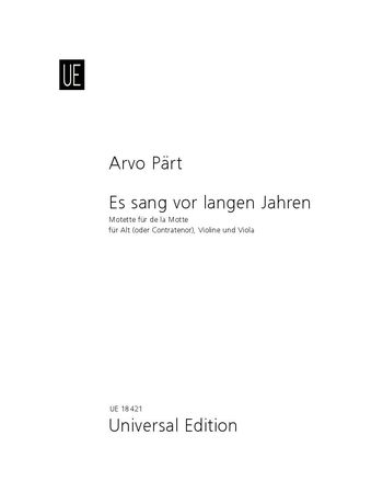 Es Sang Vor Langen Jahren : Für Alt (Oder Contratenor), Violine und Viola.