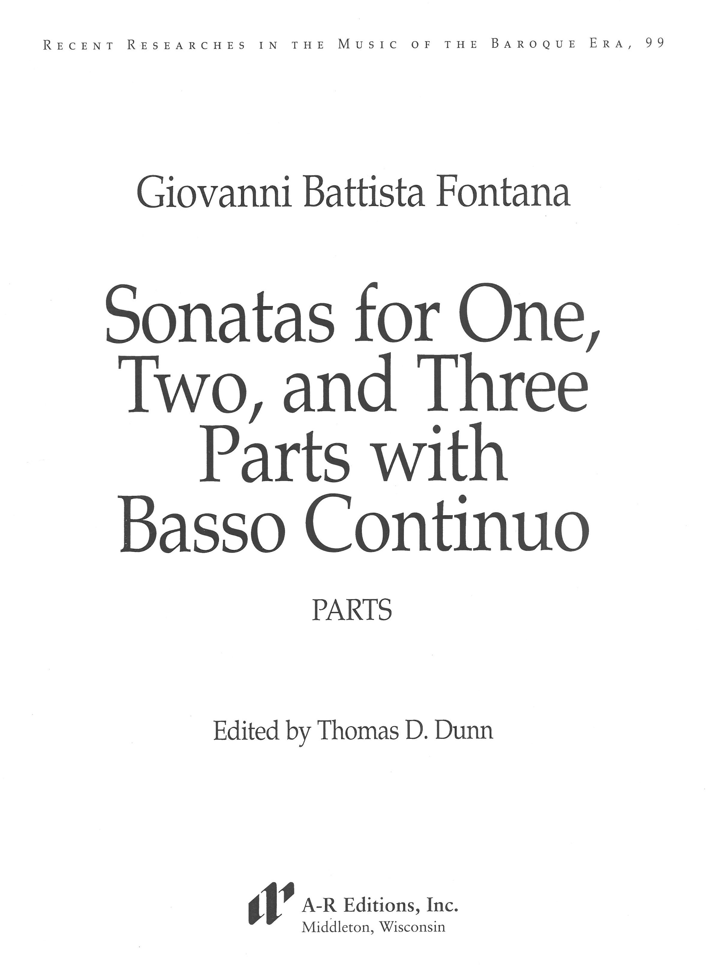Sonatas For One, Two, and Three Parts With Basso Continuo.