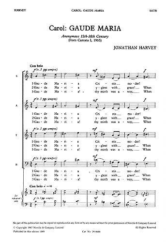 Gaude Maria : Carol For SATB Choir A Cappella. From Cantata - Composed In 1965.
