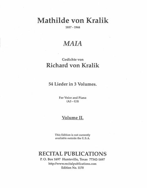 Maia : 54 Lieder In 3 Volumes For Voice and Piano - Vol. 2.
