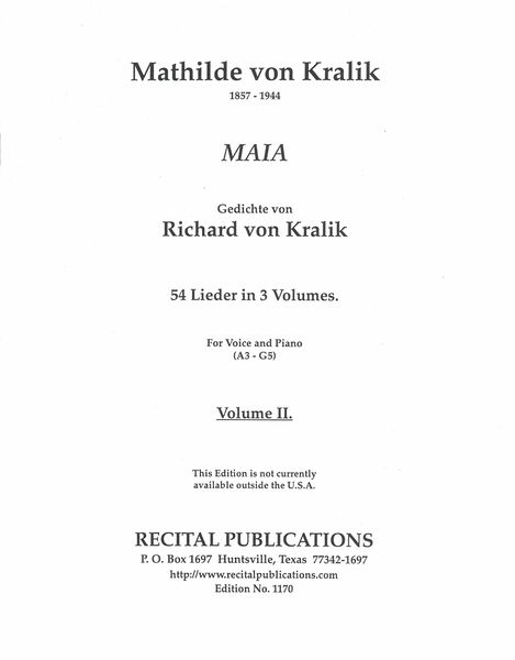 Maia : 54 Lieder In 3 Volumes For Voice and Piano - Vol. 2.