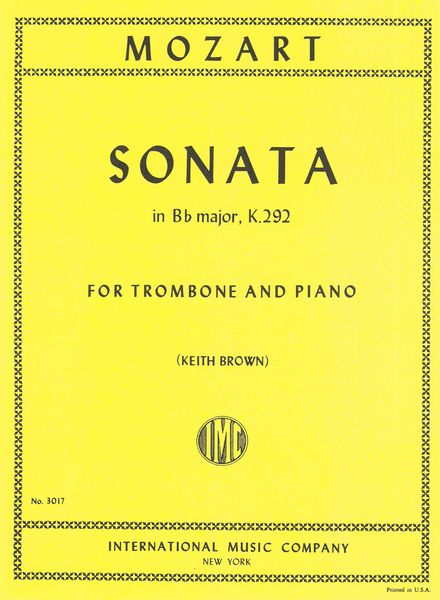 Sonata In Bb Major, K. 292 : For Trombone and Piano (Brown).