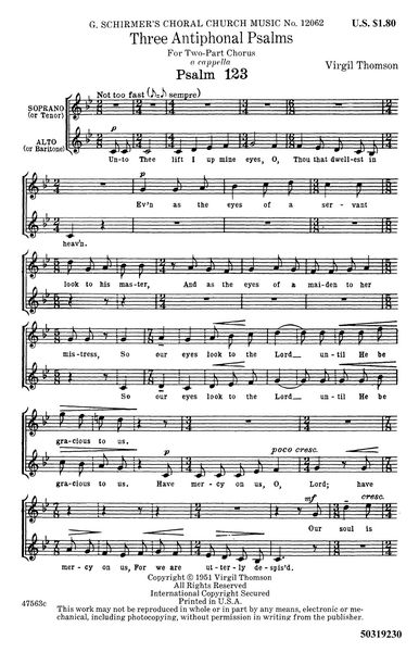 3 Antiphonal Psalms : For Two-Part Chorus A Cappella (Psalms-123, 133, 136).