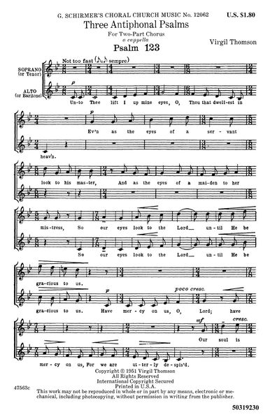 3 Antiphonal Psalms : For Two-Part Chorus A Cappella (Psalms-123, 133, 136).