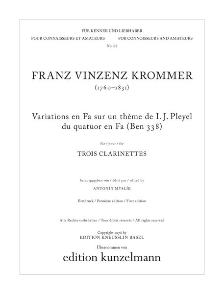 Variations In F Major On A Theme by Pleyel : For 3 Clarinets.
