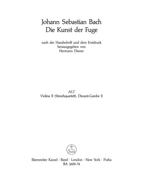 Kunst der Fuge : Stimme Für Alt (Violine II, Discant-Gambe II).