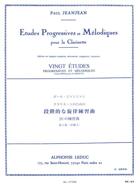 20 Etudes Progressives Et Melodiques, Vol. 3 : For Clarinet.