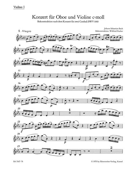 Concerto In C Minor, BWV 1060 : For Violin, Oboe, and Strings - Violin 1 Part.