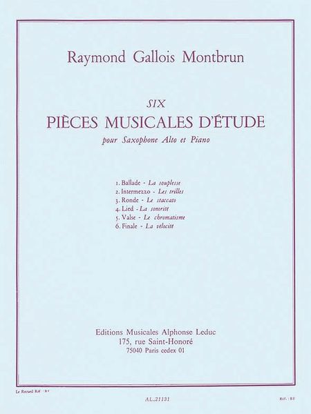 Six Pieces Musicales D'Etude : For Alto Saxophone and Piano.