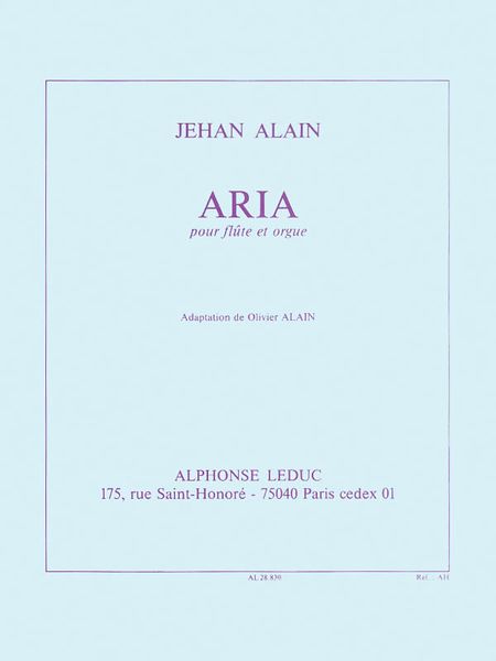 Aria : Pour Flute Et Orgue / Adaptation De Olivier Alain.