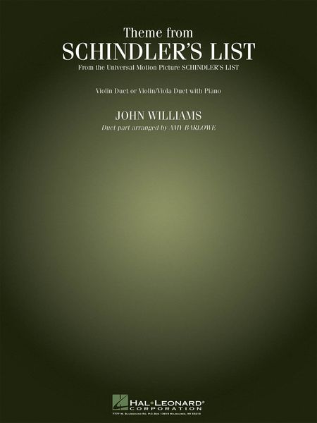 Theme From Schindler's List : For Violin Duet (Or Violin and Viola Duet) With Piano.