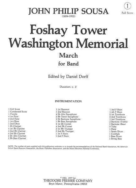 Foshay Tower Washington Memorial March : For Concert Band / arranged by Daniel Dorff.