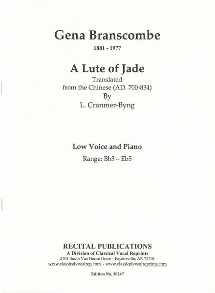 Lute Of Jade : For Low Voice and Piano.