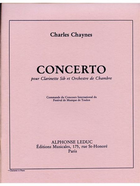 Concerto : For Clarinet and Orchestra - Piano reduction.