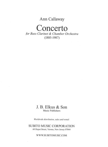 Concerto : For Bass Clarinet and Chamber Orchestra (1985-1987).