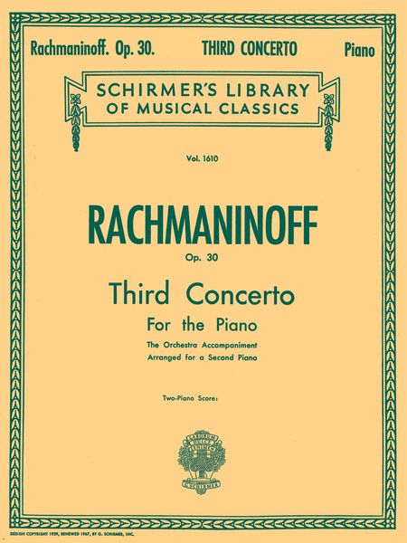 Concerto No. 3 In D Minor, Op. 30 : For Piano and Orchestra - reduction For Two Pianos, Four Hands.