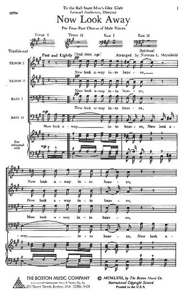 Now Look Away : For TTBB Choir / arranged by Merrifield.