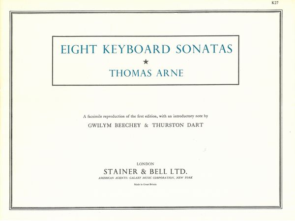 Eight Keyboard Sonatas : Facsimile Of The First Edition.