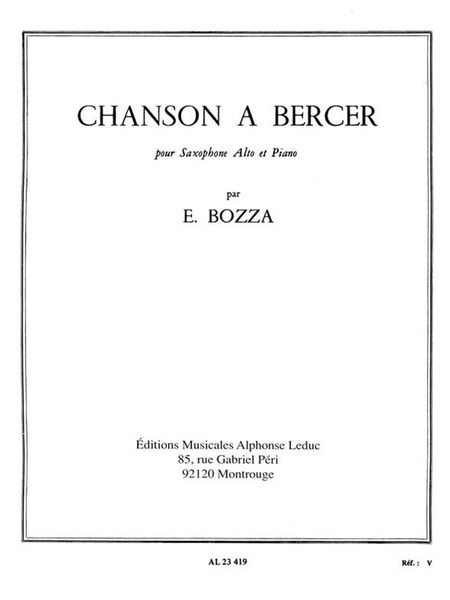 Chanson A Bercer : For Saxophone and Piano.