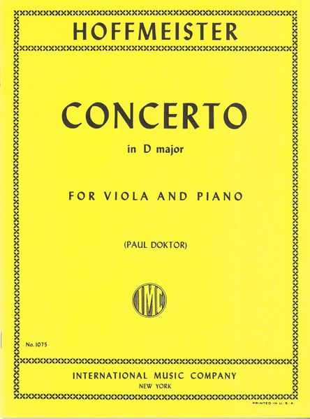 Concerto In D Major : For Viola and Piano.